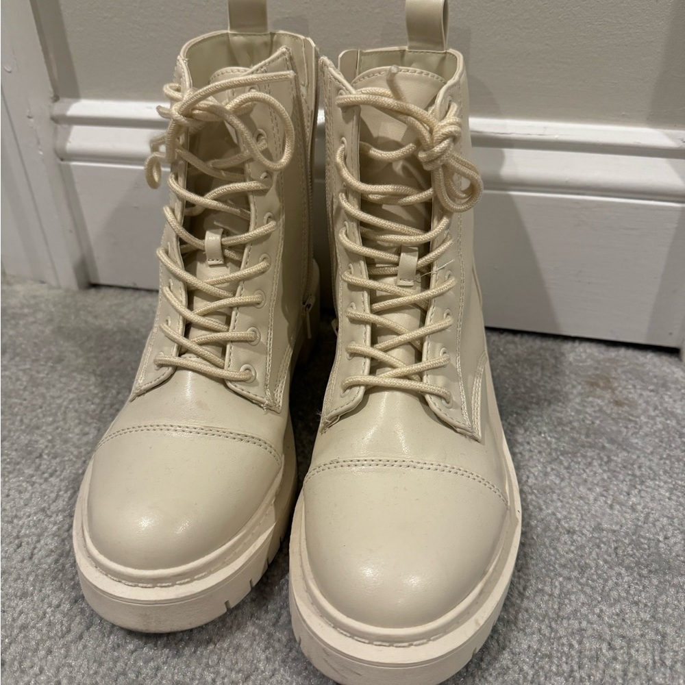 Aldo Cream Combat Boots with Chunky Platform Sole
